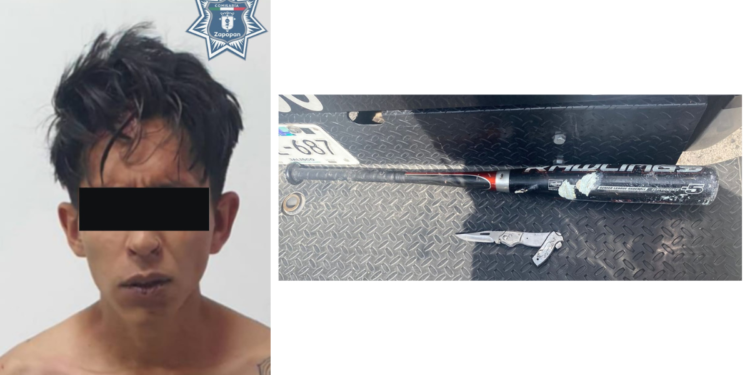 Detienen en Zapopan a hombre armado con bat y cuchillo por amenazas y daños a vivienda