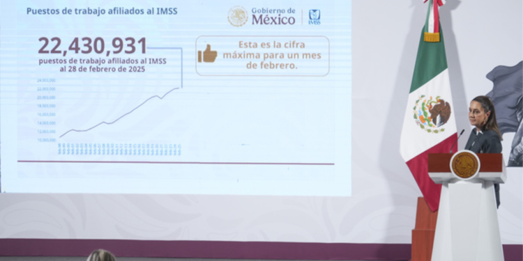 Presidenta Claudia Sheinbaum celebra cifra histórica de 22 millones 430 mil 931 empleos afiliados al IMSS al 28 de febrero
