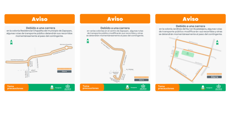 Informa Setran modificación temporal de rutas del transporte público por tres carreras en el AMG