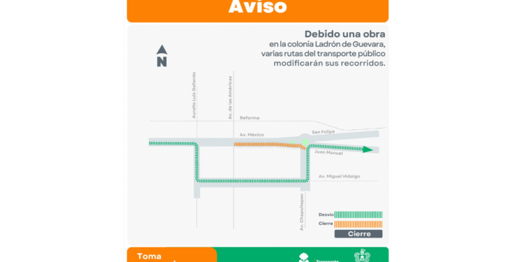 Informa SETRAN sobre desvío temporal de rutas por obras en avenida México