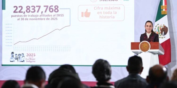 Empleo afiliado al IMSS registra nuevo récord histórico con 22 millones 837 mil 768 puestos de trabajo al 30 de noviembre de 2025