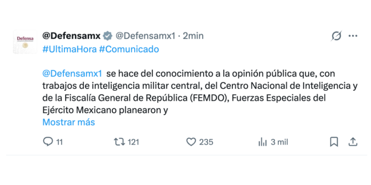 SEDENA confirma que Fuerzas federales realizan operativo en Tapalpa; reportan fallecimiento de Rubén “N” alias “Mencho”