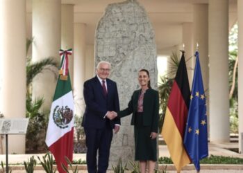 Presidenta Claudia Sheinbaum recibe a su homólogo de la República Federal de Alemania, Frank-Walter Steinmeier, en el Museo Maya de Cancún