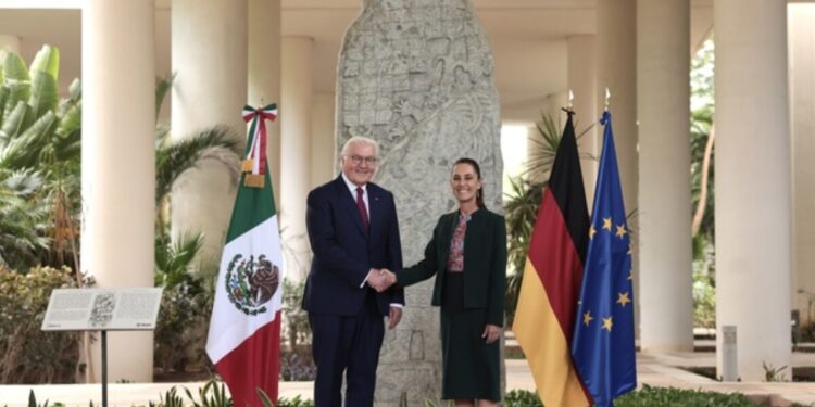 Presidenta Claudia Sheinbaum recibe a su homólogo de la República Federal de Alemania, Frank-Walter Steinmeier, en el Museo Maya de Cancún